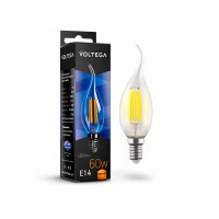 7017 VOLTEGA филаментная светодиодная лампа "свеча на ветру" Е14, 6 Вт, теплый свет 2800K, 580Lm